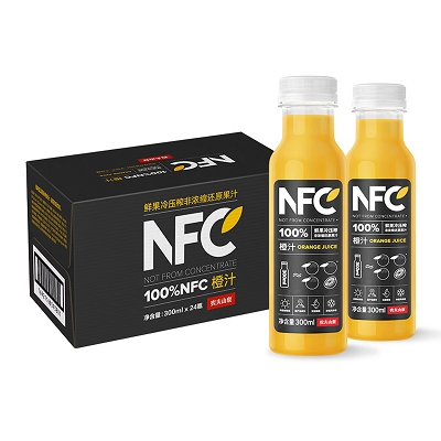 农夫山泉100%纯果汁NFC橙汁300ml24瓶鲜果冷压榨0添加剂饮料礼盒